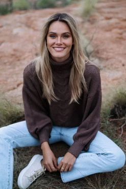 Humidity Lifestyle Becca Cable Walnut Turtle Neck Knit Jumper New In