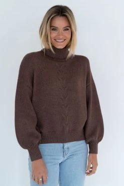 Humidity Lifestyle Becca Cable Walnut Turtle Neck Knit Jumper New In