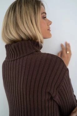 Humidity Lifestyle New In Keely Cotton Blend Roll Neck Chocolate Knit Jumper