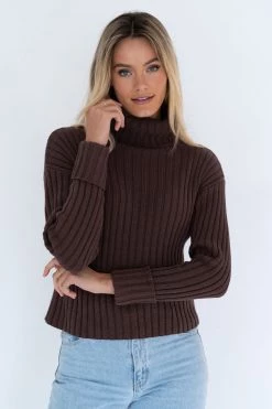 Humidity Lifestyle New In Keely Cotton Blend Roll Neck Chocolate Knit Jumper
