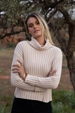 Humidity Lifestyle New In Keely Cotton Blend Roll Neck Stone Knit Jumper