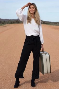 Humidity Lifestyle Emily Super Floaty Tie Waist Black Pant