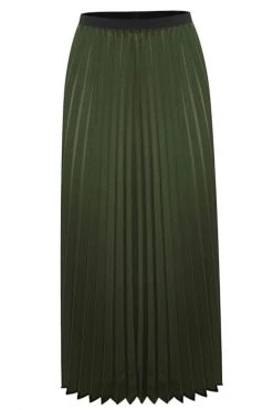 Ivy + Jack Radiant Khaki Washer Satin Pleated Midi Skirt Skirts