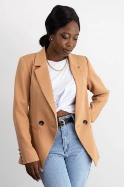 Ivy + Jack Harper Tan Textured Double Breasted Blazer Jackets & Coats