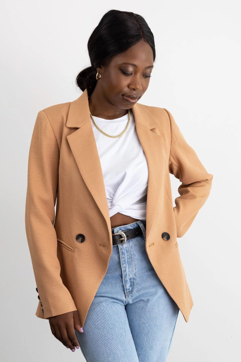 Ivy + Jack Harper Tan Textured Double Breasted Blazer Jackets & Coats