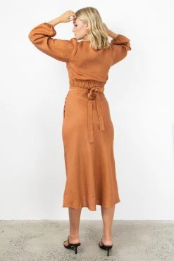 Among The Brave Skirts Utopia Spice Bias Linen Midi Skirt With Self Buttons