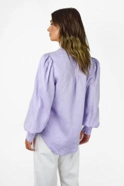 Among The Brave Hero Lilac Linen Pintuck LS Puff Sleeve Shirt Tops & Tees