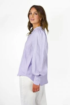 Among The Brave Hero Lilac Linen Pintuck LS Puff Sleeve Shirt Tops & Tees