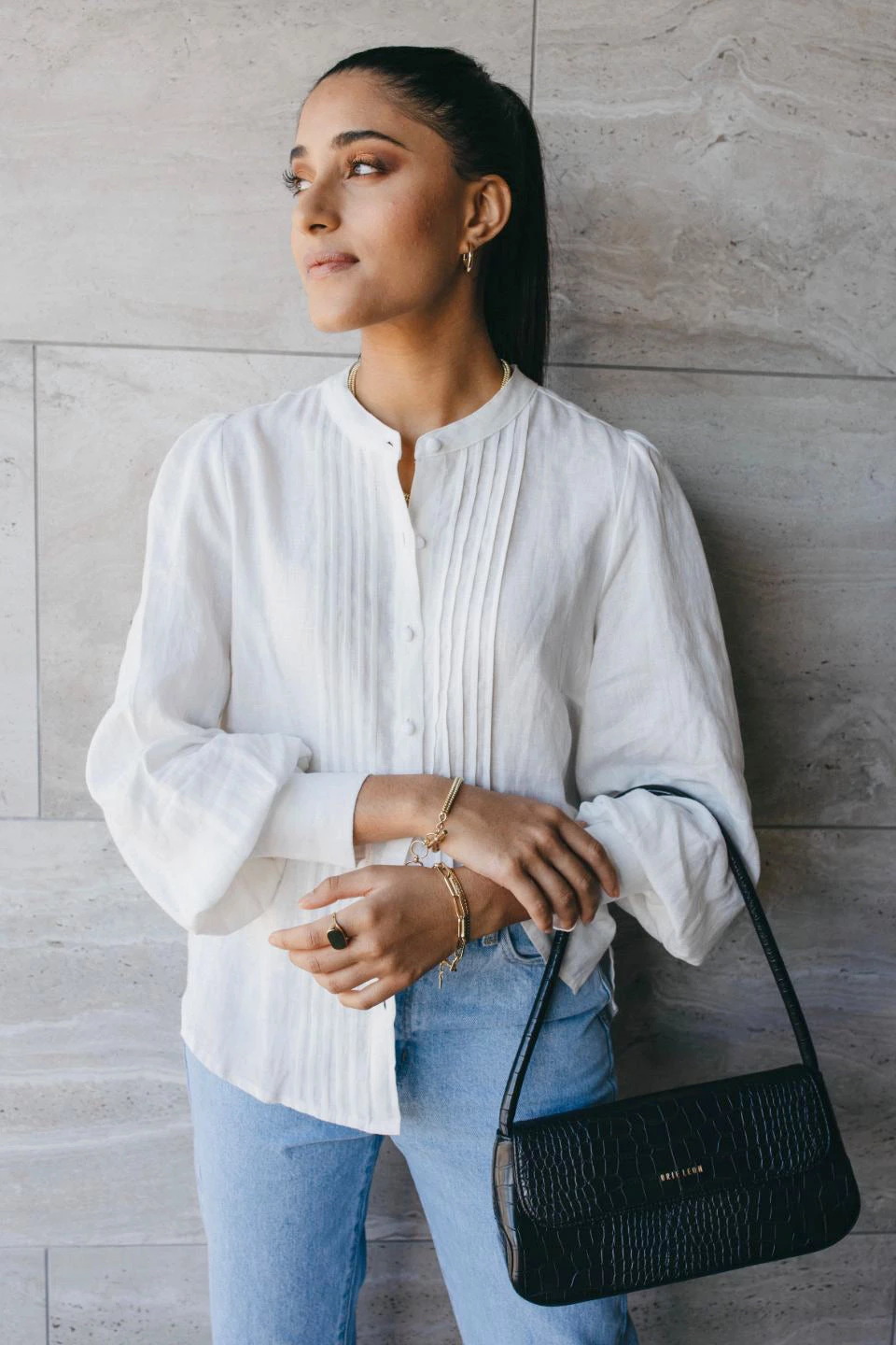 Among The Brave Hero White Linen Pintuck Puff Sleeve Shirt