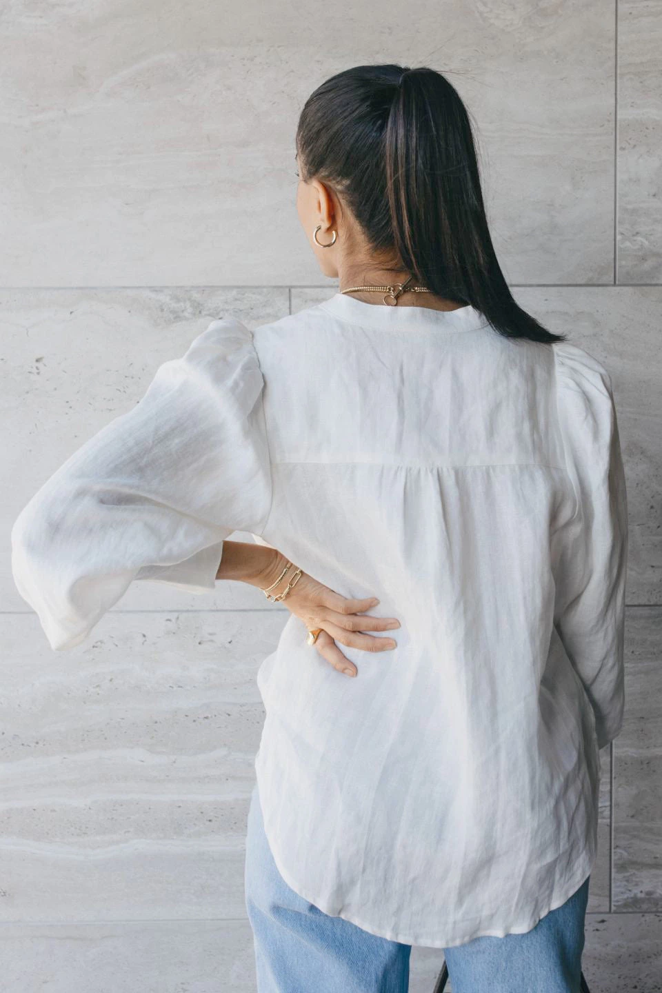 Among The Brave Hero White Linen Pintuck Puff Sleeve Shirt