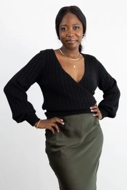 Among The Brave Honest Black Soft Ballerina Cross Over Knit