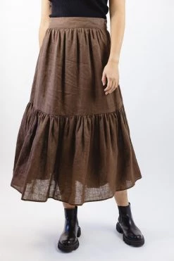 Ivy + Jack Hope Chocolate Linen Tiered Midi Skirt