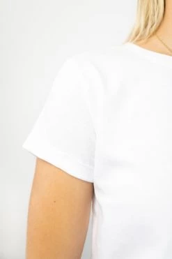 Humble + Heart Tops & Tees Roxy Rolled Sleeve White Crop Organic Tee