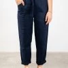 Among The Brave Cruise Navy Elastic Waist Drawstring Tapered Linen Pant Pants