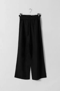 Among The Brave Pants Inspired Black Wide Leg Paper Bag Linen Blend Pant
