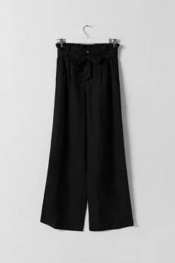 Among The Brave Pants Inspired Black Wide Leg Paper Bag Linen Blend Pant