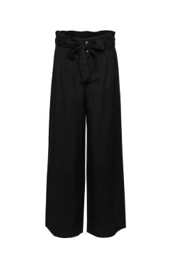 Among The Brave Pants Inspired Black Wide Leg Paper Bag Linen Blend Pant
