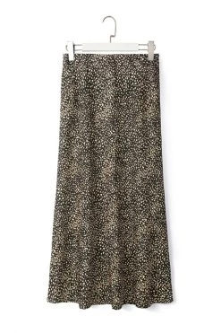 Ivy + Jack Ivy Black Mini Leopard Satin Midi Bias Skirt Skirts