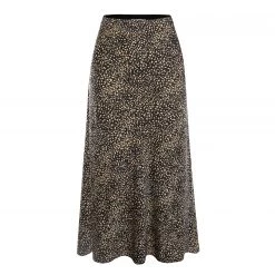 Ivy + Jack Ivy Black Mini Leopard Satin Midi Bias Skirt Skirts