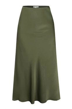 Ivy + Jack Ivy Khaki Satin Midi Bias Skirt