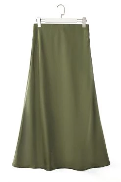 Ivy + Jack Ivy Khaki Satin Midi Bias Skirt