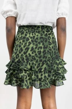 Ivy + Jack Darling Khaki Leopard Triple Frill Mini Skirt