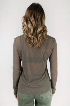 Ivy + Jack Faith Olive Mesh LS Crew Top New In