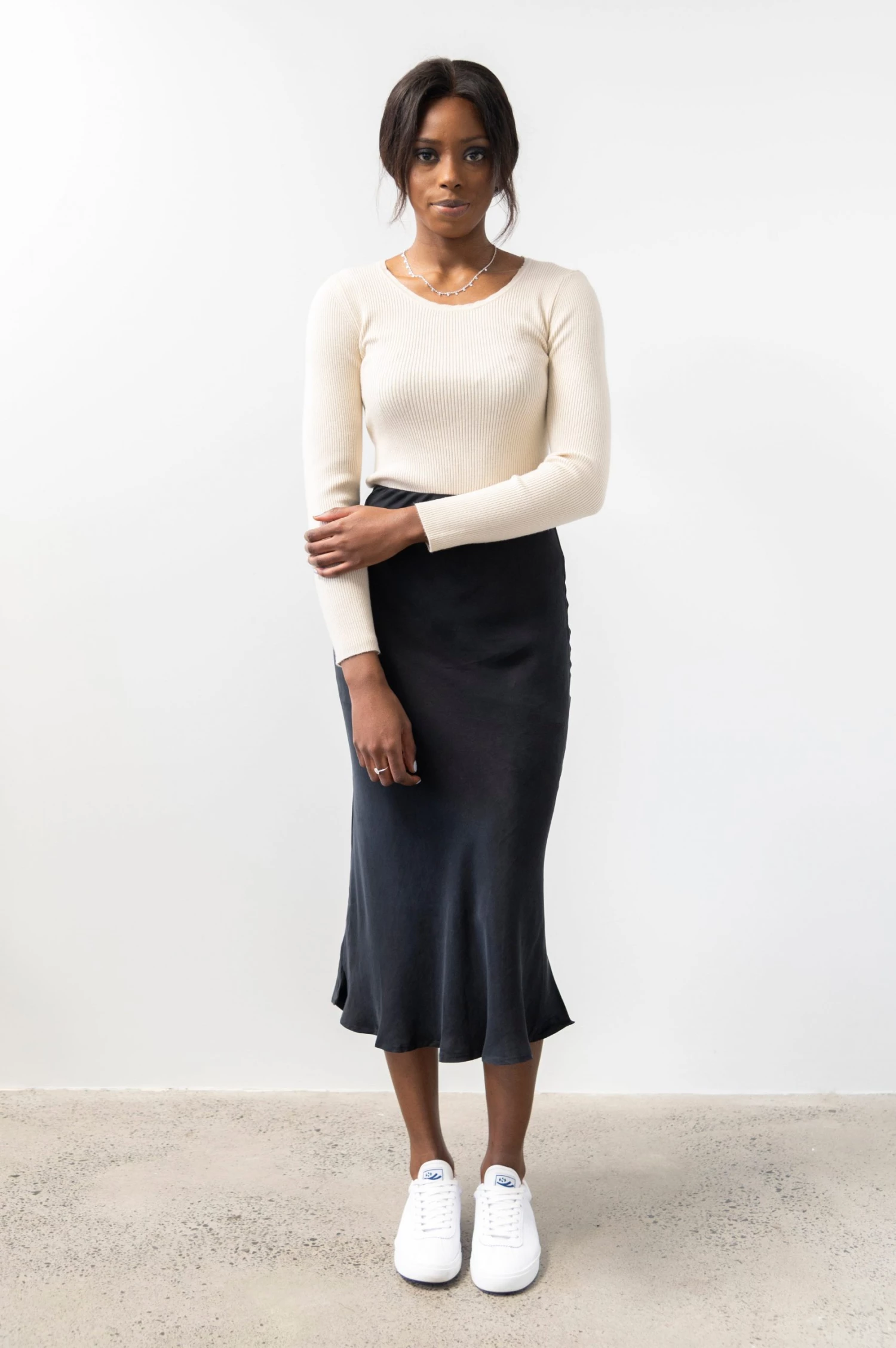 Ivy + Jack New In Radiant Cream LS Rib Knit Crew Neck Top