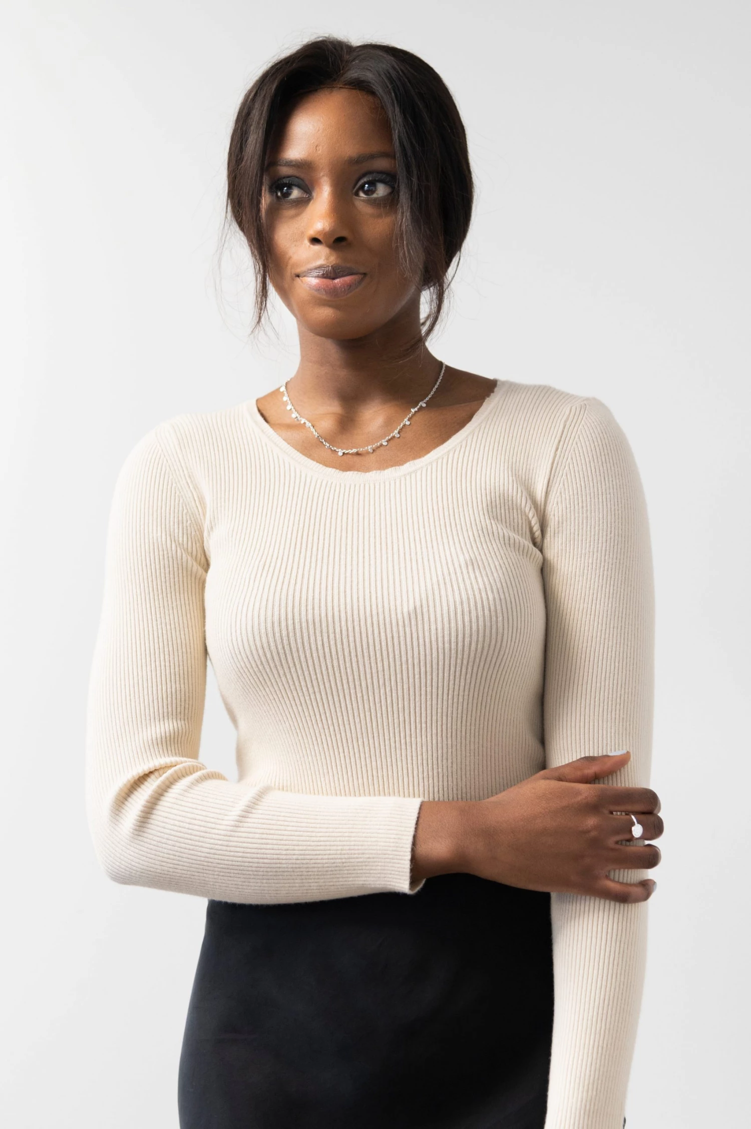 Ivy + Jack New In Radiant Cream LS Rib Knit Crew Neck Top