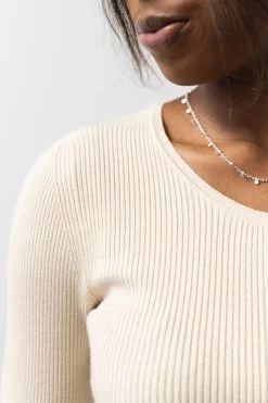 Ivy + Jack New In Radiant Cream LS Rib Knit Crew Neck Top