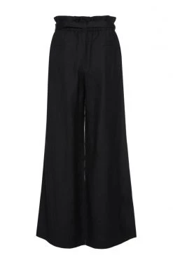 Among The Brave Galaxy Black Paper Bag Tie Waist Wide Leg Linen Pant Pants