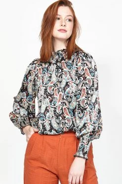 Ketz-Ke Eyesight Black Paisley High Neck Blouse New In