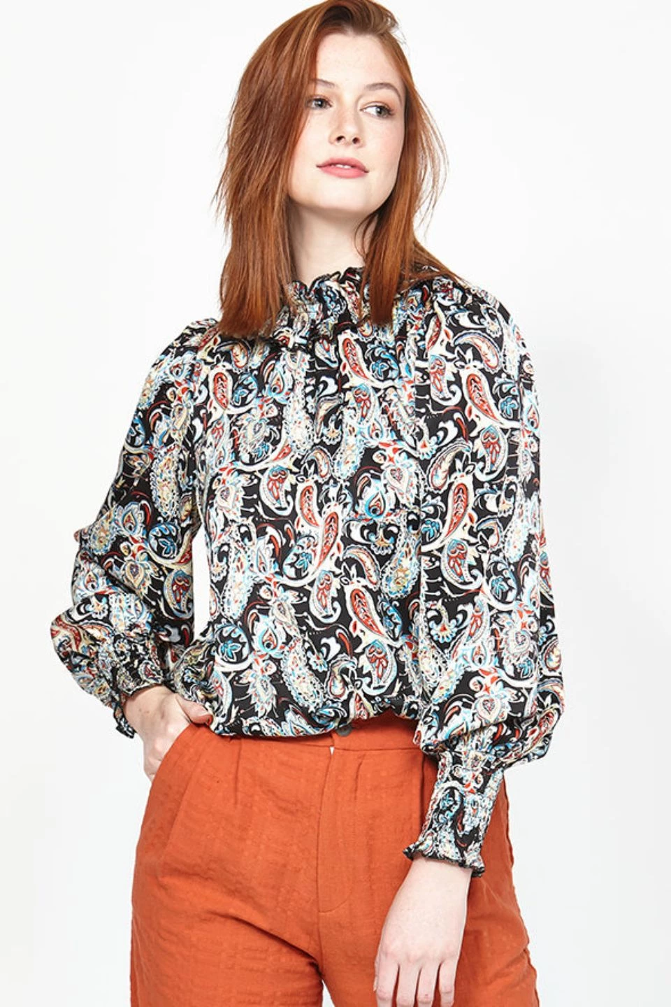 Ketz-Ke Eyesight Black Paisley High Neck Blouse New In
