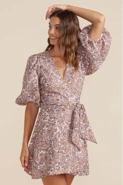 Mink Pink New In Jedda Pink Paisley Mid Sleeve Mini Wrap Dress