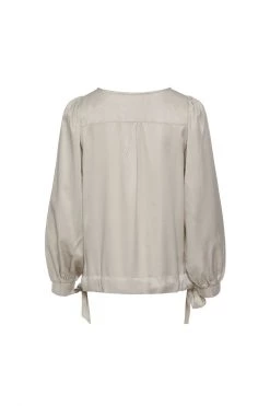 Among The Brave New In Jupiter Sand LS Puff Sleeve Satin Tie Hem Top