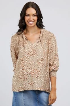 Foxwood Kaiya Beige Animal LS Top