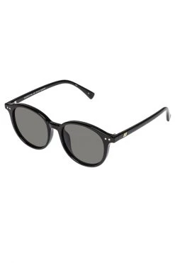 Le Specs Equinoctial Alt Fit Thin Round Black Khaki Lens Sunglasses