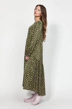Leo + Be Variable Khaki Floral Silky Midi Dress New In