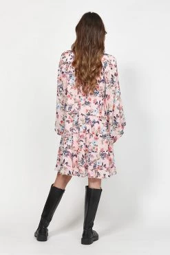 Leo + Be Haphazard LS Pink Floral Print Mini Dress New In