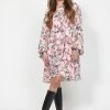 Leo + Be Haphazard LS Pink Floral Print Mini Dress New In