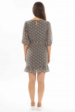 Leila + Luca Dresses Brilliance Black Marigold Floral Frill Hem Tie Waist LS Mini Dress