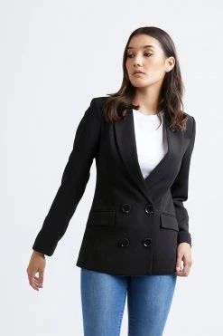 Leila + Luca Milla Black Crepe Double Breasted Blazer