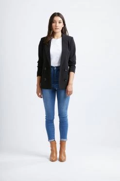 Leila + Luca Milla Black Crepe Double Breasted Blazer