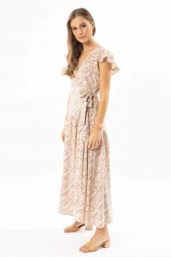 Leila + Luca Romantic Peach Floral SS Wrap Maxi Dress Dresses