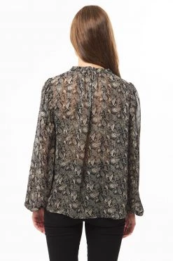 Leila + Luca Poetic Black Paisley Shirred LS Top