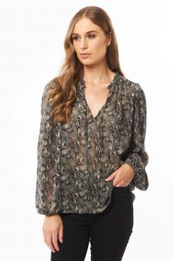 Leila + Luca Poetic Black Paisley Shirred LS Top