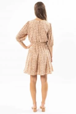 Leila + Luca Adventurous Nude Floral Puff SS V Neck Mini Dress