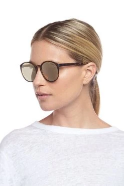 Le Specs Swizzle Thin Round Matte Tort Gold Mirror Sunglasses