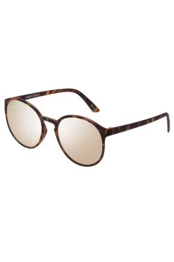 Le Specs Swizzle Thin Round Matte Tort Gold Mirror Sunglasses