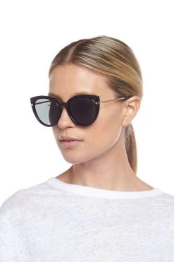 Le Specs Eyewear Promiscuous Black Khaki Lens Polarised Sunglasses With Gold Arms